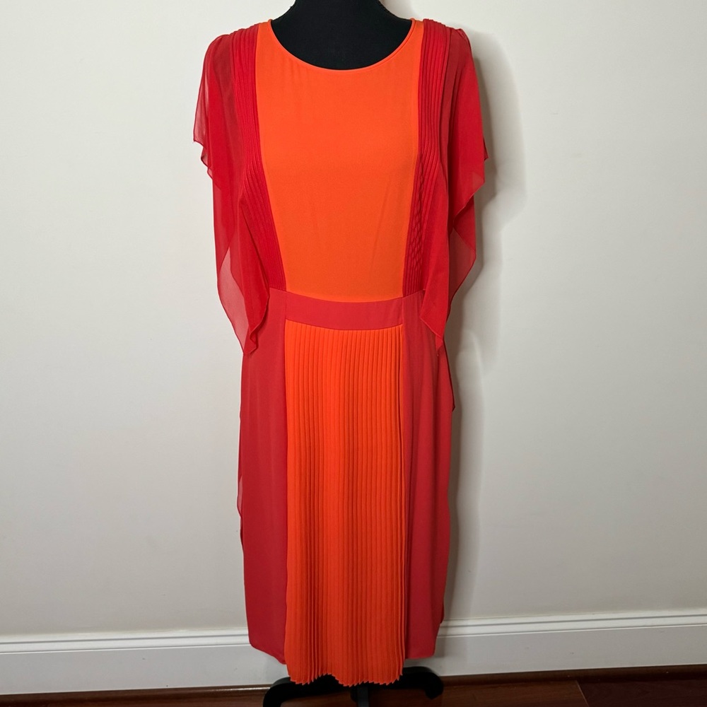 NWT BCBGMaxAzria Runway 100% Silk Orange Red Dress